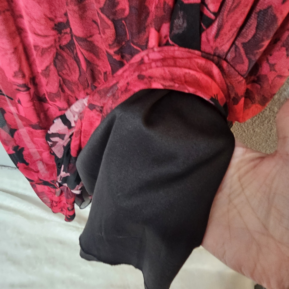 Kate and‎ Lily Dress Womens 4 Mesh Floral V Neck Sheer Sleeve Ruffle Midi Dark - Picture 15 of 15
